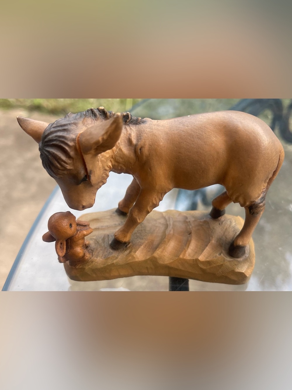 ANRI Juan Ferrándiz Donkey & Lamb Nativity Figurine Hand-Carved Wood Signed